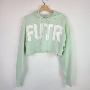 Forever 21 Mint Green FUTR Graphic Crop Hoodie Sweater - Size S